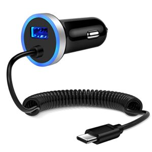 usb c car charger, 3.4a fast car charging lighter adapter+3ft type c coiled cable for samsung galaxy s23 s23+ s23 ultra a54 a14 a32 a13 a53 s22 s21 s20 s10 a02s a03s a12,lg stylo 6 5 4,pixel 7 6 5 4a