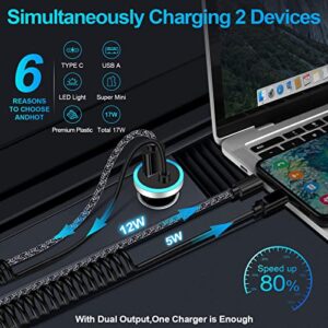 USB C Car Charger, 3.4A Fast Car Charging Lighter Adapter+3ft Type C Coiled Cable for Samsung Galaxy S23 S23+ S23 Ultra A54 A14 A32 A13 A53 S22 S21 S20 S10 A02S A03S A12,LG Stylo 6 5 4,Pixel 7 6 5 4a