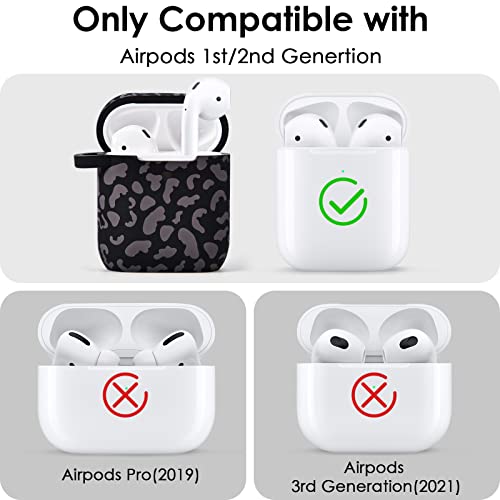 Case for Airpods 2/1, Filoto Cute Apple Airpod 1st/2nd Generation Case Cover for Women Girls, Silicone Case with Wristlet Bracelet Keychain Credit Card Holder Purse Accessories (Leopard Black)