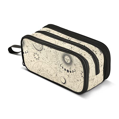 ALAZA Moon Phases Zodiac Pencil Case Nylon Pencil Bag Portable Stationery Bag Pen Pouch with Zipper for Women Men College Office Work