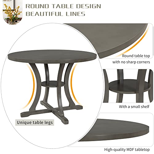 AOCOROE Round Dining Room Table Set for 4, Wood Dining Set with 42 Inch Round Table and 4 Padded Chairs, 5 Pieces Dining Table Set for Dinette Kitchen and Dining Room