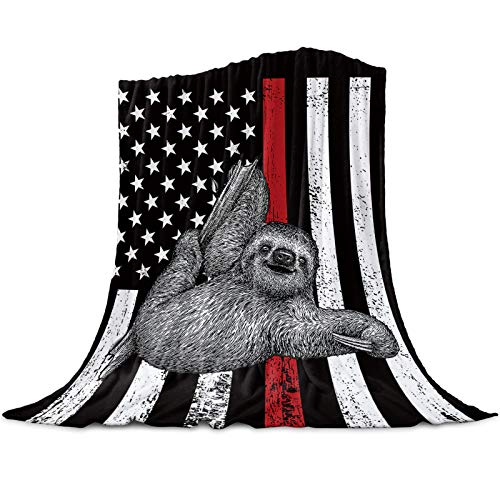 RainbowDay Cozy Flannel Blanket Lightweight Warm Throw Blanket Sloth American Flag Theme Respect Firefighters Bed Blanket Fit Sofa,Bed and Couch,50x60 Inch Plush Microfiber Throws for Camping