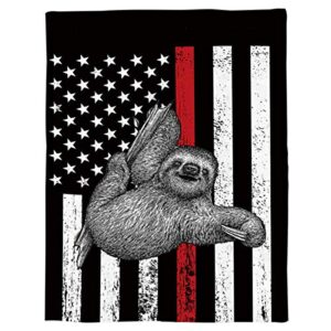 RainbowDay Cozy Flannel Blanket Lightweight Warm Throw Blanket Sloth American Flag Theme Respect Firefighters Bed Blanket Fit Sofa,Bed and Couch,50x60 Inch Plush Microfiber Throws for Camping