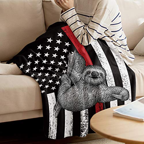 RainbowDay Cozy Flannel Blanket Lightweight Warm Throw Blanket Sloth American Flag Theme Respect Firefighters Bed Blanket Fit Sofa,Bed and Couch,50x60 Inch Plush Microfiber Throws for Camping