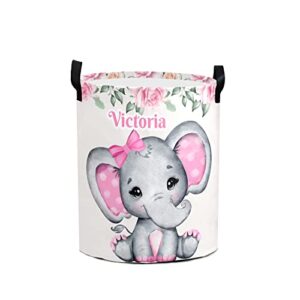 adorable elephant girl large storage basket personalized laundry hamper with name bathroom home decor collapsible round storage bin boxes clothing for gift, 19.69''(height) x 14.17''(diameter)
