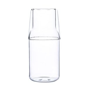 bedside night water carafe set with tumbler glass cup,mouthwash bottle clear glass pitcher for ice tea beverage for bedroom nightstand bathroom kitchen 500ml/17oz (transparent)