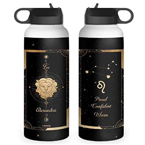 wowcugi Personalized Water Bottle Zodiac Leo Sign Astrology Horoscope Sport Stainless Steel Insulated Sports Bottles Jul Aug Birthday Constellation Gifts for Women Men