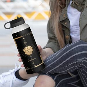 wowcugi Personalized Water Bottle Zodiac Leo Sign Astrology Horoscope Sport Stainless Steel Insulated Sports Bottles Jul Aug Birthday Constellation Gifts for Women Men