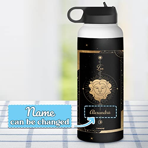 wowcugi Personalized Water Bottle Zodiac Leo Sign Astrology Horoscope Sport Stainless Steel Insulated Sports Bottles Jul Aug Birthday Constellation Gifts for Women Men