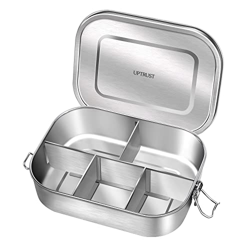 UPTRUST Stainless Steel Bento Lunch Food Box Container, 5-Compartment Large 1400ML Metal Bento Lunch Box Container for Kids or Adults with Lockable Clips to Leak Proof - BPA-Free - Dishwasher Safe