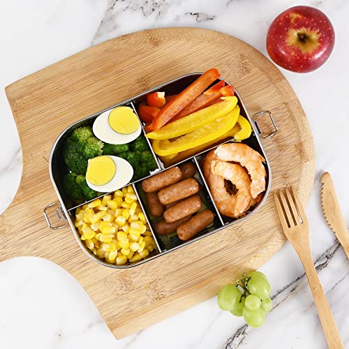 UPTRUST Stainless Steel Bento Lunch Food Box Container, 5-Compartment Large 1400ML Metal Bento Lunch Box Container for Kids or Adults with Lockable Clips to Leak Proof - BPA-Free - Dishwasher Safe