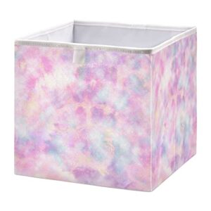ollabaky pastel tie dye cube storage bin, foldable fabric storage cube basket cloth organizer box with handle for closet shelves, nursery storage toy bin - s