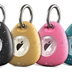 [4 Pack] v-Golvin for AirTag Case IPX8 Waterproof Airtags Holder with Keychain Ring Full Body Shockproof, Anti-Scratch Cover for Air Tag Tracker Finder Locator for Wallet, Cat, Dog Collar, Keys