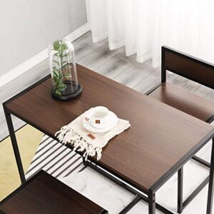 SDHYL 3 Piece Dining Set Dining Table Set with 2 Chairs Breakfast Table for Kitchen, Coffee Table Set, Home Office Table Set, Computer Table for 2, Portable Table Set, Walnut