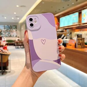 YKCZL Compatible with iPhone 12 Case 6.1Inch, Cute Painted Art Heart Pattern Full Camera Lens Protective Slim Soft Shockproof Phone Case for Women Girls(Purple)