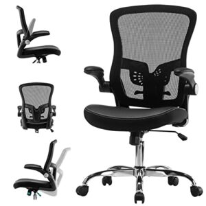 saibfarst ergonomic office chair, pu leather home desk chair, adjustable height swivel mesh chair midback computer chair with lumbar support and flip-up armrests executive office chairs