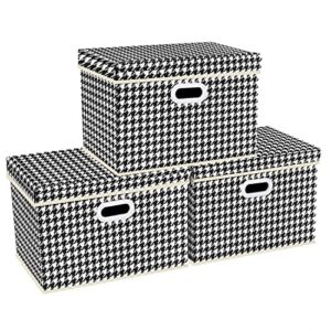 tyeers large collapsible storage bins with lids, patterns, washable, fabric decorative storage boxes for home office storage, 17.3x11.8x11.4 inches, 3 pack, black