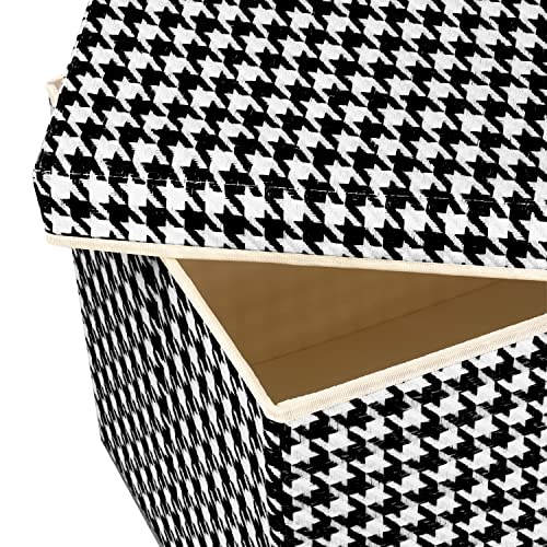 TYEERS Large Collapsible Storage Bins with Lids, Patterns, Washable, Fabric Decorative Storage Boxes for Home Office Storage, 17.3x11.8x11.4 inches, 3 Pack, Black