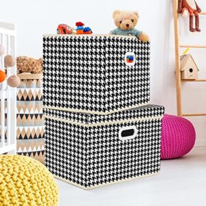 TYEERS Large Collapsible Storage Bins with Lids, Patterns, Washable, Fabric Decorative Storage Boxes for Home Office Storage, 17.3x11.8x11.4 inches, 3 Pack, Black