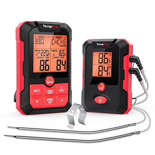 TempPro H10B 500FT Wireless Meat Thermometer with Dual Meat Probe, Remote Meat Thermometer Wireless with Alarm, Smoker Thermometer Wireless Thermometer for Grilling Cooking Oven BBQ, Smart Thermometer