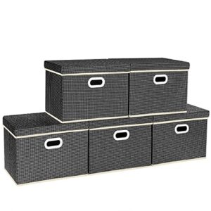 tyeers large collapsible storage bins with lids, patterns, washable, fabric decorative storage boxes for organizing 17.3x11.8x11.4 inches, 5 pack, gray