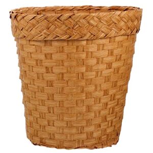 Housoutil Laundry Hamper Vintage Waste Basket, lint bin Woven Trash can Small Garbage can Rubbish Basket for Bedroom, Bathroom, Offices or Home- Office Supplies Khaki Trash cans Laundry Basket