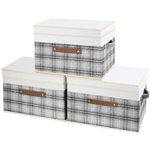 tyeers collapsible storage bins with lids, patchwork design, washable, fabric decorative storage boxes for organizing, 14.9x9.8x9.8 inches, 3 pack, gray