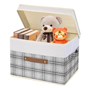 TYEERS Collapsible Storage Bins with Lids, Patchwork Design, Washable, Fabric Decorative Storage Boxes for Organizing, 14.9x9.8x9.8 inches, 3 Pack, Gray