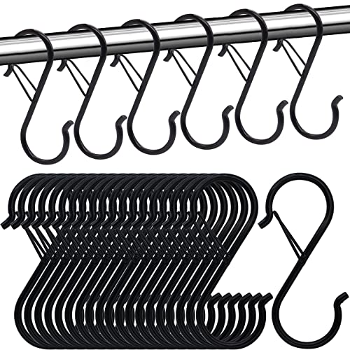 Zzbety 20 PCS S Hooks for Hanging Heavy Duty S Shaped Hooks with Safety Buckle Design for Kitchen Utensil and Closet Rod - Black S Hooks for Hanging Plants, Clothes, Cups etc