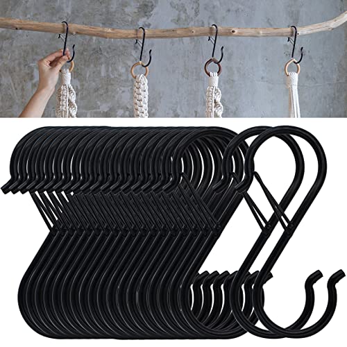 Zzbety 20 PCS S Hooks for Hanging Heavy Duty S Shaped Hooks with Safety Buckle Design for Kitchen Utensil and Closet Rod - Black S Hooks for Hanging Plants, Clothes, Cups etc