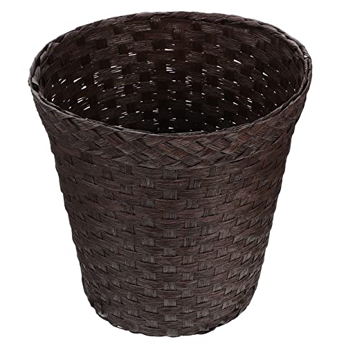 Housoutil Rattan Flower Basket Vintage Waste Basket, Woven Trash Can Small Garbage Can Rubbish Basket for Bedroom, Bathroom, Offices or Home- Coffee Hyacinth Plant