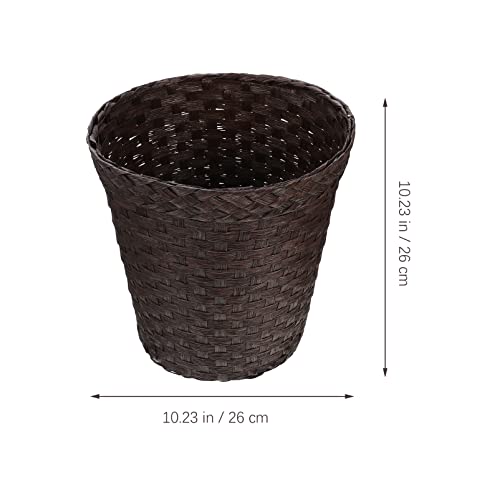 Housoutil Rattan Flower Basket Vintage Waste Basket, Woven Trash Can Small Garbage Can Rubbish Basket for Bedroom, Bathroom, Offices or Home- Coffee Hyacinth Plant