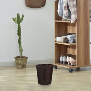 Housoutil Rattan Flower Basket Vintage Waste Basket, Woven Trash Can Small Garbage Can Rubbish Basket for Bedroom, Bathroom, Offices or Home- Coffee Hyacinth Plant