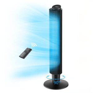 orgtoy tower fan for bedroom, 42” oscillating cooling fan with remote, height adjustable, 12h timer, 5 speeds, led display, low noise, touchpad, space-saving, quiet stand up fan for offices and home