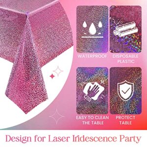 2 pcs Pink&Purple Holographic Party Tablecloths 40" x 108" Laser Sparkly Table Cloths Iridescence Foil Glitter Table Cover for Mermaid Unicorn Wedding Anniversary Baby Shower Birthday Party Supplies