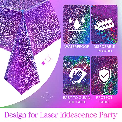 2 pcs Pink&Purple Holographic Party Tablecloths 40" x 108" Laser Sparkly Table Cloths Iridescence Foil Glitter Table Cover for Mermaid Unicorn Wedding Anniversary Baby Shower Birthday Party Supplies