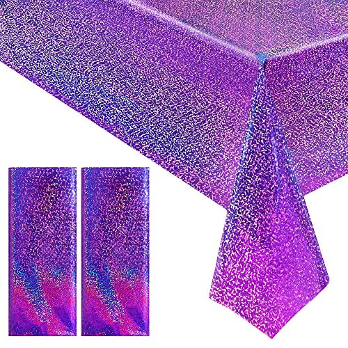 2 pcs Pink&Purple Holographic Party Tablecloths 40" x 108" Laser Sparkly Table Cloths Iridescence Foil Glitter Table Cover for Mermaid Unicorn Wedding Anniversary Baby Shower Birthday Party Supplies