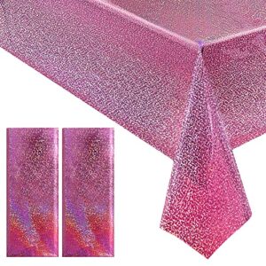 2 pcs Pink&Purple Holographic Party Tablecloths 40" x 108" Laser Sparkly Table Cloths Iridescence Foil Glitter Table Cover for Mermaid Unicorn Wedding Anniversary Baby Shower Birthday Party Supplies