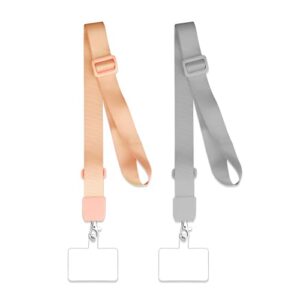 vaks phone lanyard,universal adjustable neck straps with phone pads phone lanyard for phone case keys id compatible with iphone and most smartphones,2 pack,rose gold/grey