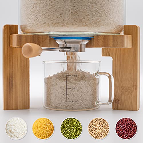 Glass Rice Airtight Dispenser 8L with Stand,Rice Holder Dispenser,Cereal Dry Food Storge Container Food Dispenser Countertop for Kitchen Organization and Pantry Store(8 L)