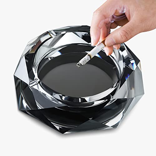 Bicico Crystal Glass Ashtray, Cigar Ashtray, Cool Ashtrays for Cigarettes Indoor, Ash Tray Holder Home Office Desktop Tabletop Hotel Indoor Outdoor Decoration, Black