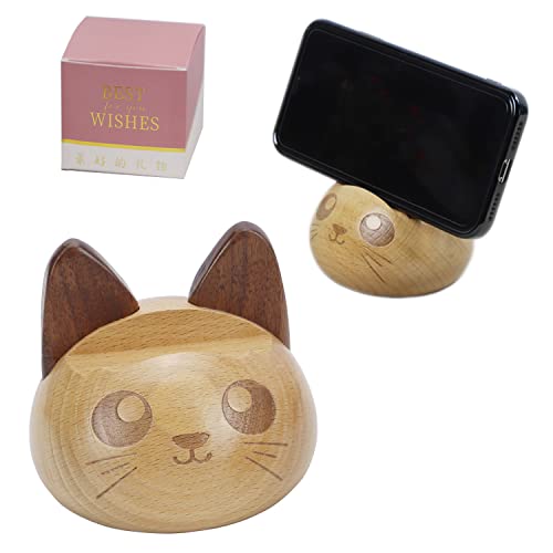 Cute Cell Phone Stand for Desk,Cat Phone Holder Wooden Phone Stand,Compatible with Switch, All Android Smartphone and iPhone,Great Gift for Lover Valentines Gifts