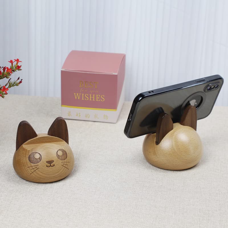 Cute Cell Phone Stand for Desk,Cat Phone Holder Wooden Phone Stand,Compatible with Switch, All Android Smartphone and iPhone,Great Gift for Lover Valentines Gifts