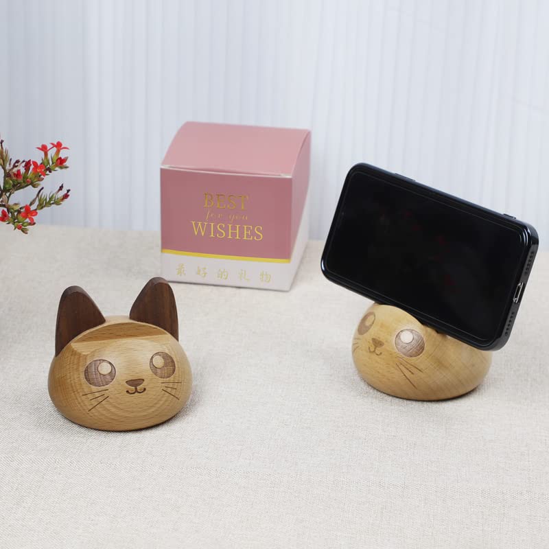 Cute Cell Phone Stand for Desk,Cat Phone Holder Wooden Phone Stand,Compatible with Switch, All Android Smartphone and iPhone,Great Gift for Lover Valentines Gifts