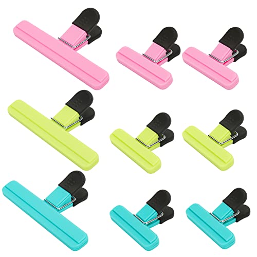 Chip Clips Bag Clips Food Clips，9 Pack Different Bag Clips for Clips ，Wide Range of Uses Clips for Food Packages,Plastic Heavy Seal Grip,2 Sizes 3 Colors