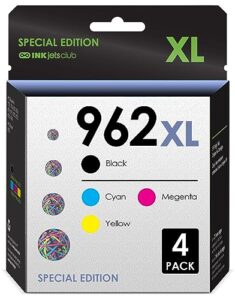 inkjetsclub 962xl high yield compatible ink cartridges pack. works for officejet pro 9010 9012 9013 9014 9015 9016 9018 9019 9020 9025 printers. 4 pack (black, cyan, magenta, yellow)