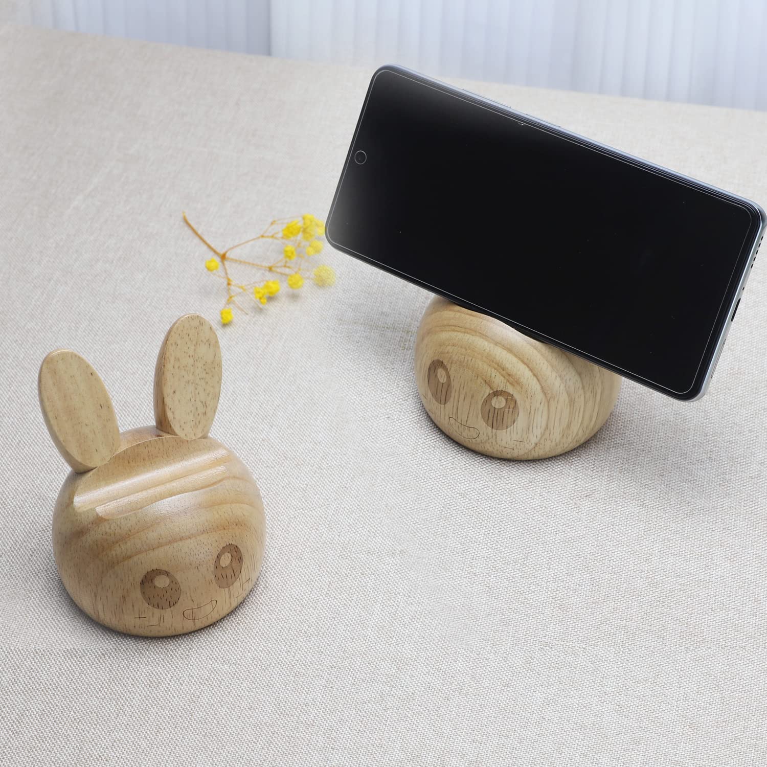 Cute Bunny Phone Stand，Angle Adjustable Cell Phone Stand for Desk,Wooden Phone Stand Compatible with Switch and Phones,Best Gifts for Husband Wife Anniversary Birthday Graduation Idea Gadgets