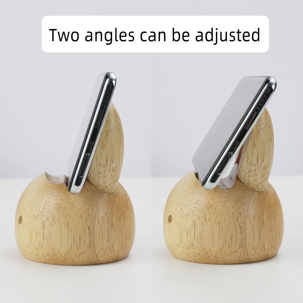 Cute Bunny Phone Stand，Angle Adjustable Cell Phone Stand for Desk,Wooden Phone Stand Compatible with Switch and Phones,Best Gifts for Husband Wife Anniversary Birthday Graduation Idea Gadgets