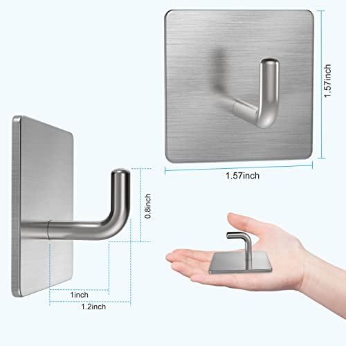 JIAJIAGUAN Adhesive Hooks Heavy Duty - Waterproof SUS 304 Stainless Steel Hook - Robe Towel Hooks - Wall Hooks for Hanging Coat - Slashes Hook for Bathroom Kitchen Bedroom (6 Pack)