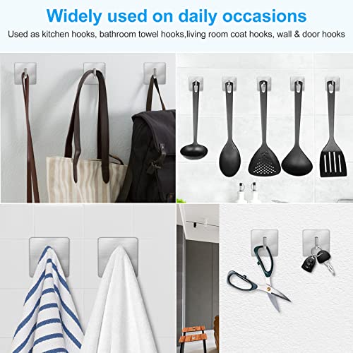 JIAJIAGUAN Adhesive Hooks Heavy Duty - Waterproof SUS 304 Stainless Steel Hook - Robe Towel Hooks - Wall Hooks for Hanging Coat - Slashes Hook for Bathroom Kitchen Bedroom (6 Pack)